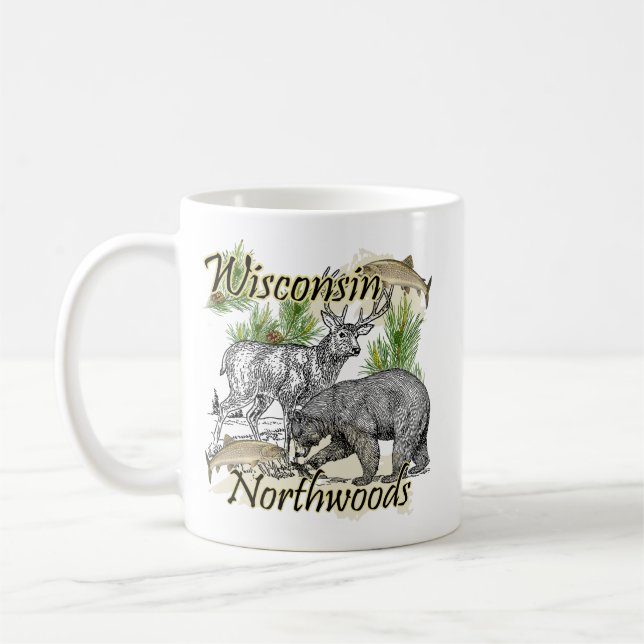 Taza De Café Deportista de Wisconsin Northwoods Caza de pesca (Izquierda)