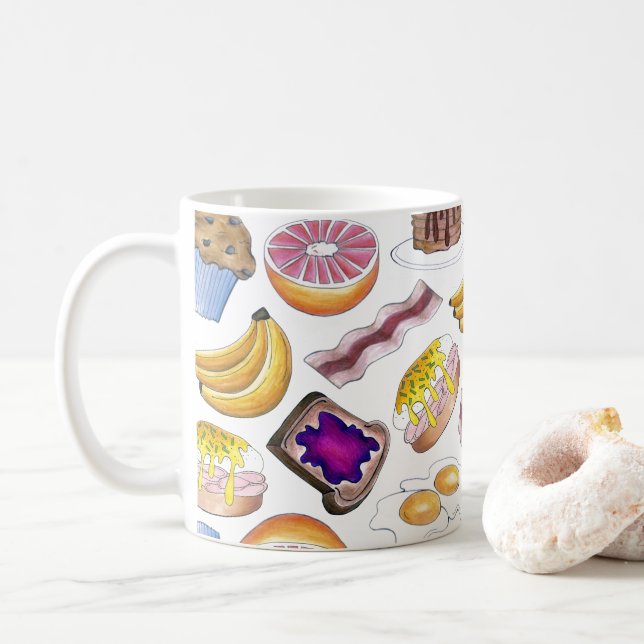 Taza De Café Desayuno Alimentos Bacon Pancake Muffin Huevos Ban (Con donut)