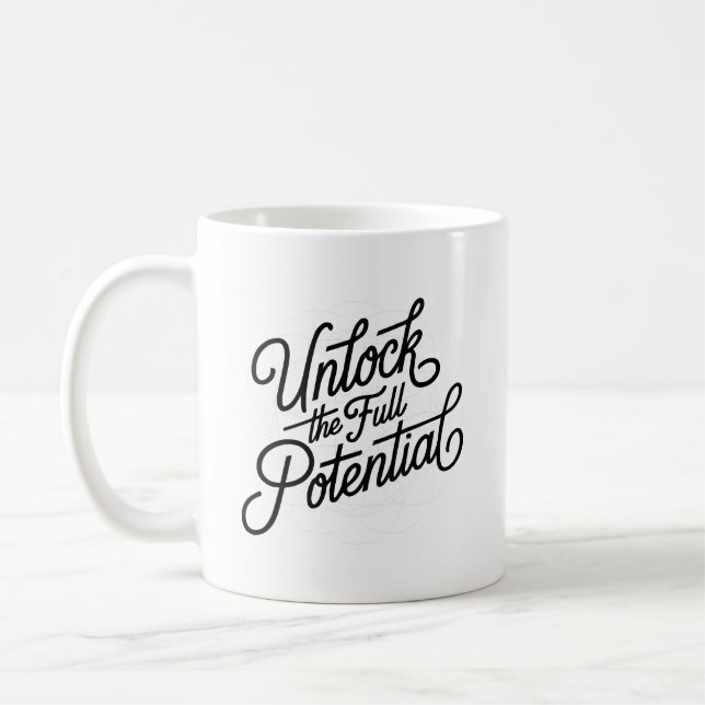 Taza De Café Desbloquea el Potencial Completo Letra a Mano Simp (Izquierda)