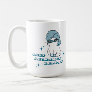 Taza De Café Descansar, Recargar, Repetir - Autocuidado y Gatos