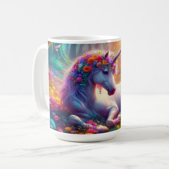Taza De Café Descanso de unicornio en un bosque encantado (Anverso izquierdo)