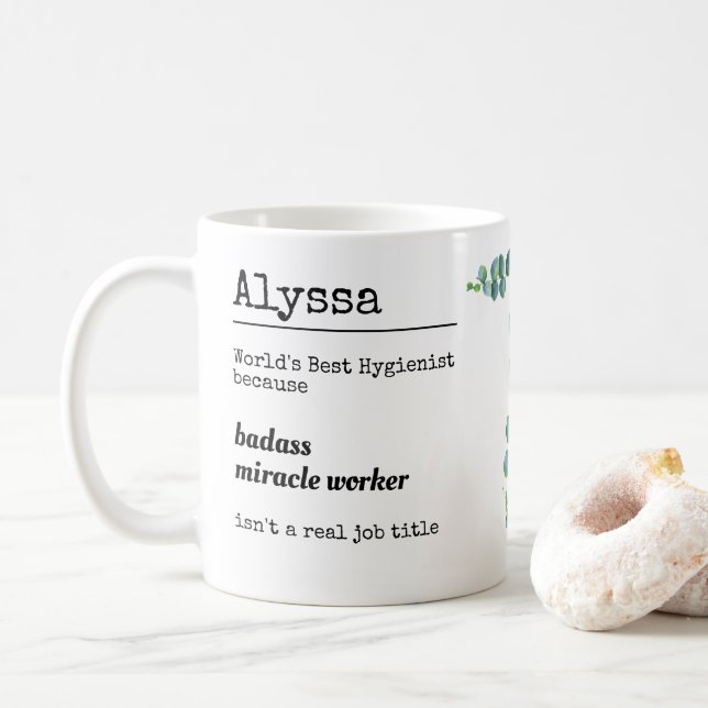 Taza De Café Descripción del trabajo higiénico gracioso persona (Con donut)