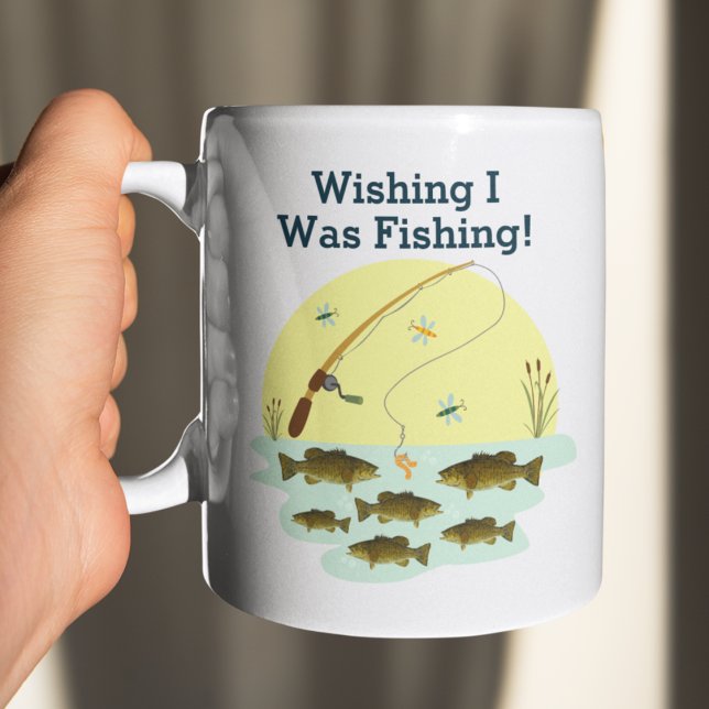 Taza De Café Desearía estar pescando peces de la laguna (Subido por el creador)