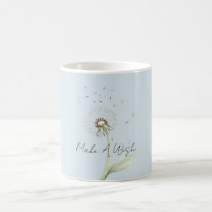 Taza De Café Deseo de Flor de Diente de León Azul Amarillo Blan