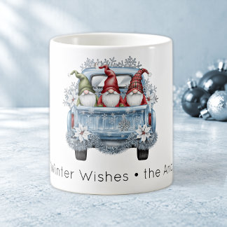 Taza De Café Deseos Cálidos de Invierno Camioneta Vintage Azul 