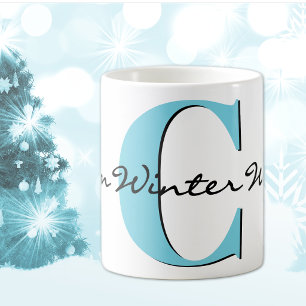 Taza De Café Deseos Cálidos de Invierno Letra Azul Negrita 11oz