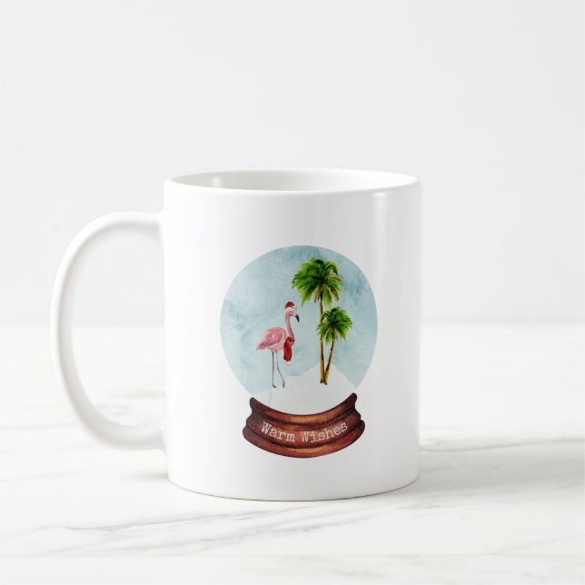 Taza De Café Deseos Cálidos Globe De Nieve Flamingo Palm Trees (Izquierda)