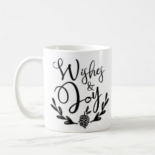 Taza De Café Deseos y alegría   Tipografía de moda en negro y o