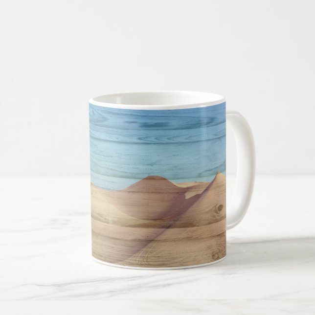 Taza De Café Desert Sand Dunes Beautiful Blue Sky On Wood Grain (Anverso derecho)