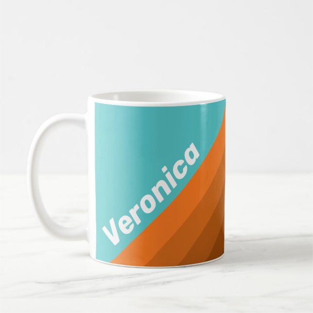 Taza De Café Desert Teal Stripes with Name (Izquierda)