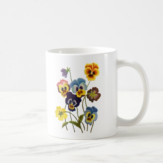 Taza De Café Desfile bordado de pansies (Derecha)
