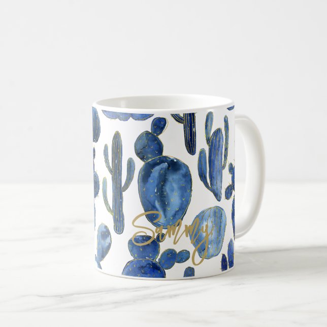 Taza De Café Desierto de Moda Cactus Blue Gold NAME (Anverso derecho)