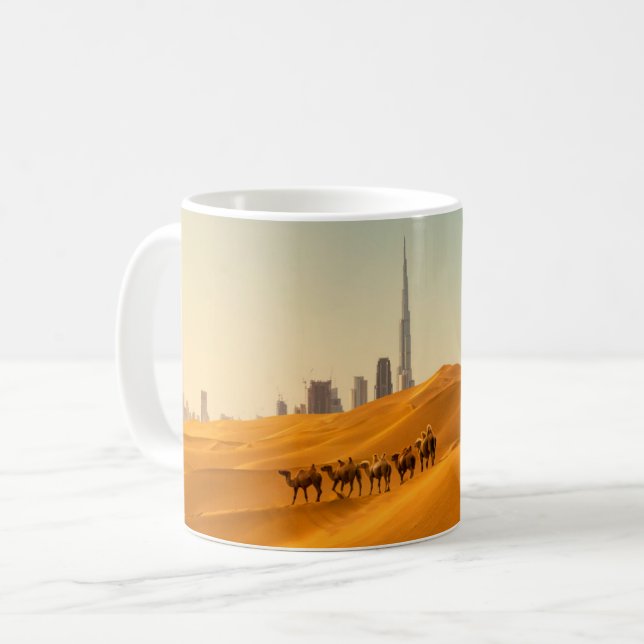 Taza De Café Desiertos | Vista aérea de Dubai con camellos (Anverso izquierdo)