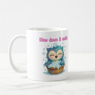 Taza De Café Despacio y sonrisa: diseño de búho tranquilo y agr