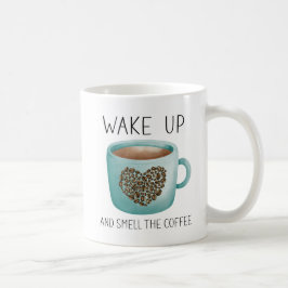 Taza De Café Despierta Huele el Café - Acuarela Granos de Café
