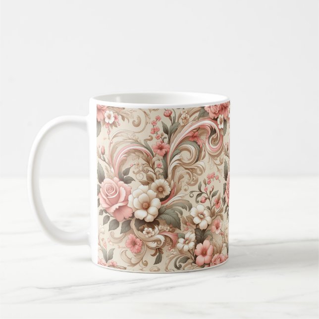Taza De Café Desplazamiento de jardín de Rosa de época (Izquierda)