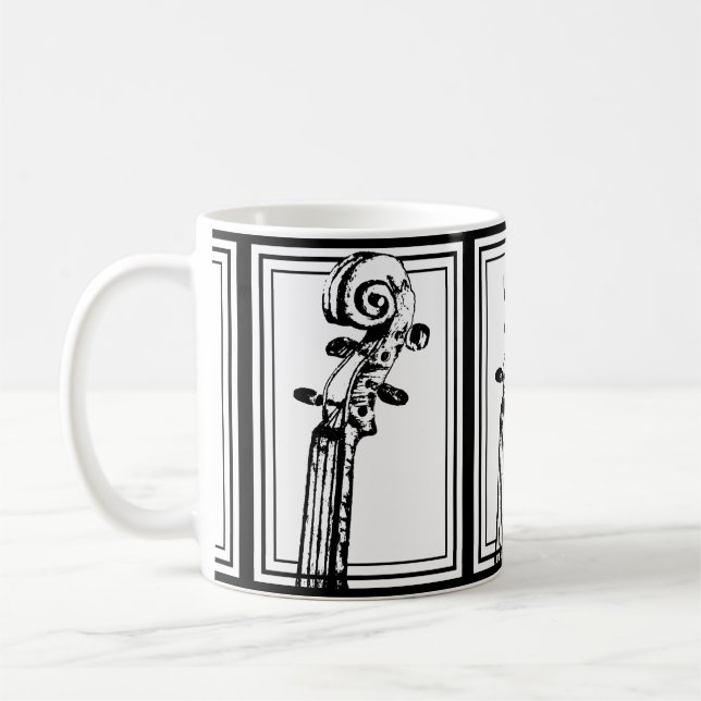 Taza De Café Desplazamiento de violín blanco y negro con líneas (Izquierda)