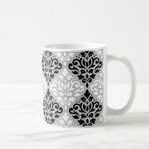 Taza De Café Desplazar Damask Big Ptn B&W en gris