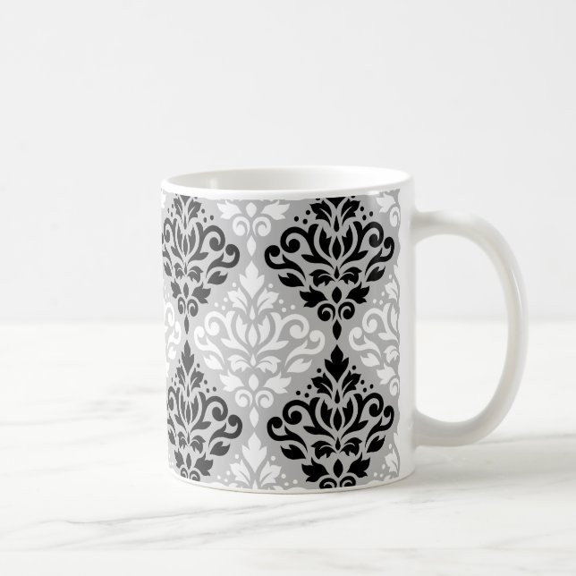Taza De Café Desplazar Damask Big Ptn B&W en gris (Derecha)