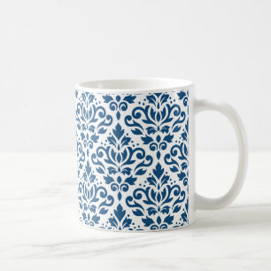 Taza De Café Desplazar Damask Big Ptn Dk Blue en blanco
