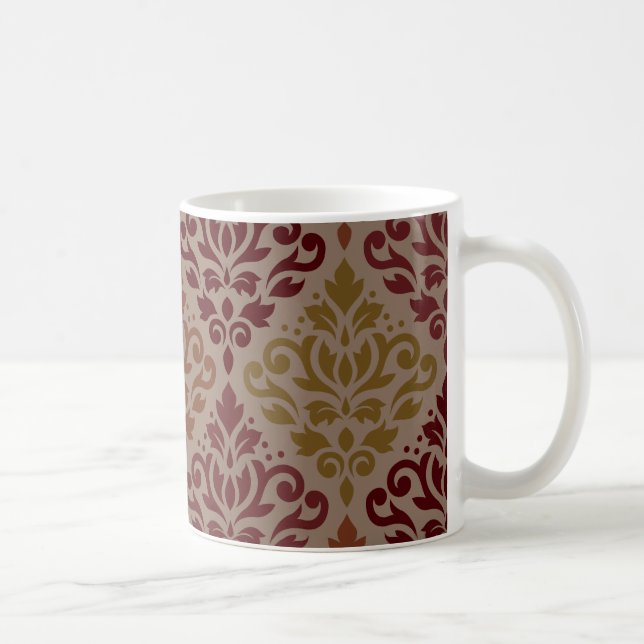 Taza De Café Desplazar Damask Lg Ptn Reds Naranja Taupe De Oro (Derecha)