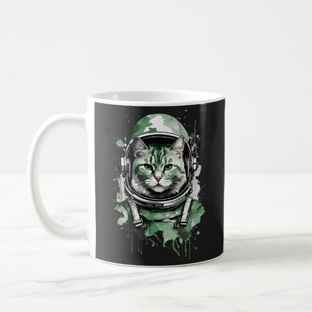 Taza De Café Desplome de gato de astronauta verde (Izquierda)