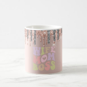 Taza De Café Destellos de plata que gotean rosa dorado Esposa M