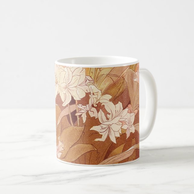 Taza De Café Detalle floral de Alphonse Mucha Art Nouveau (Anverso derecho)