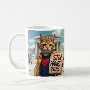 Taza De Café Detener el proyecto 2025 Cat Protester AI Art