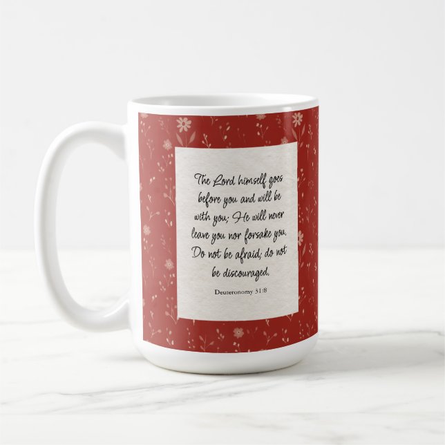 Taza De Café Deuteronomio 31:8 Biblia Verse Image (Izquierda)
