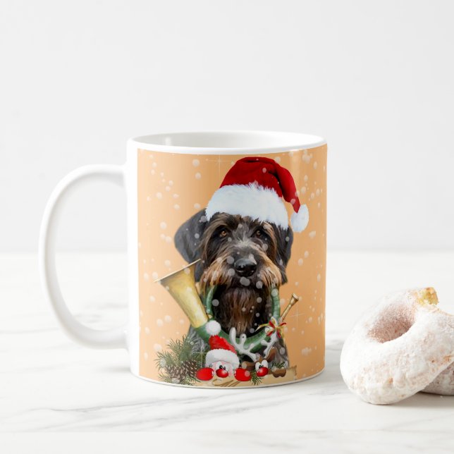Taza De Café Deutsch Drahthaar, ¡Feliz Navidad! botón de imán (Con donut)
