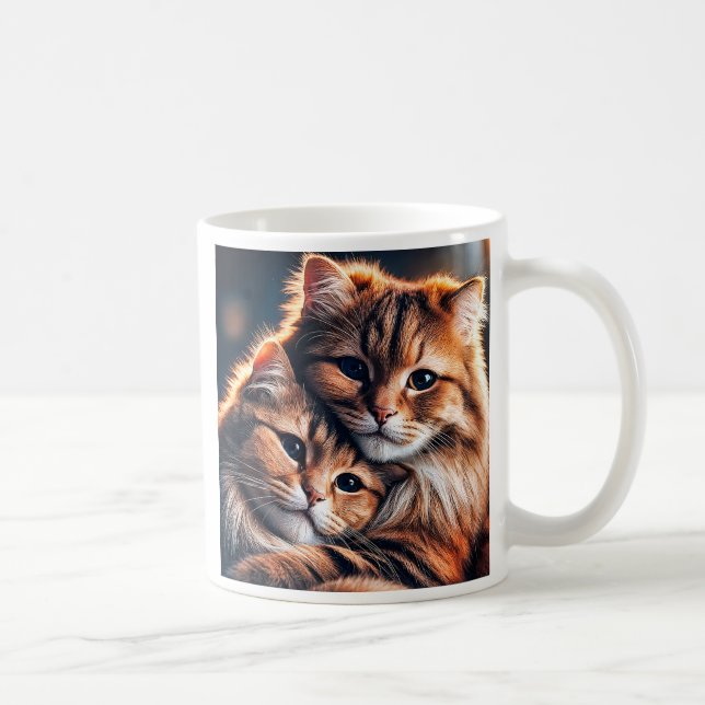 Taza De Café Deux chats câlins adorables. (Derecha)