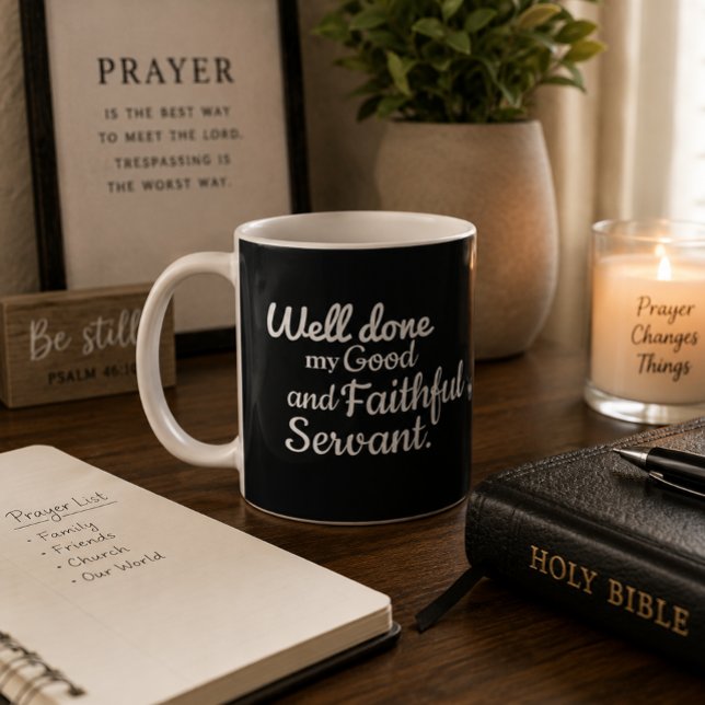 Taza De Café Devoción matutina 'Bien hecho' Fe Mateo 25:23  (Subido por el creador)