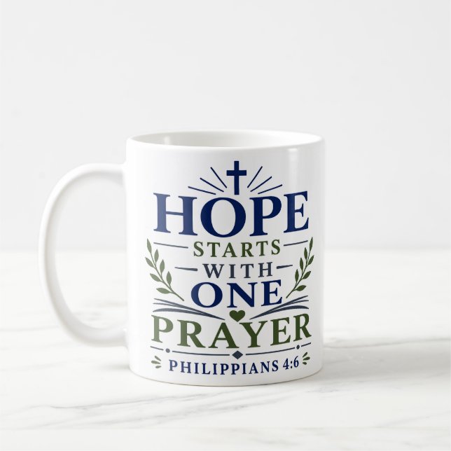 Taza De Café Devocional Cristiano La Esperanza Comienza Con Una (Izquierda)