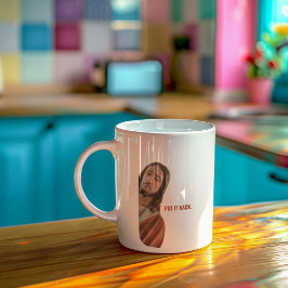 Taza De Café Devuélvalo Gracioso Jesús en el fondo blanco
