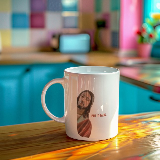 Taza De Café Devuélvalo Gracioso Jesús en el fondo blanco (Subido por el creador)