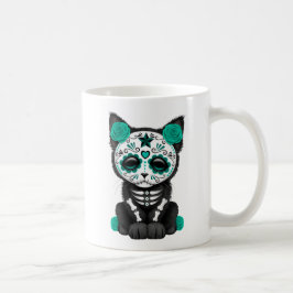 Taza De Café Día azul verde azulado lindo del gato muerto del