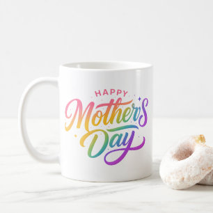 Taza De Café Día Colorido de la Madre Feliz Caligrafía Arcoíris