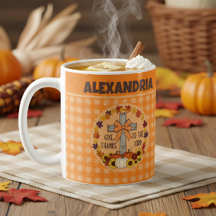 Taza De Café Día de Acción de Gracias Da Gracias Al Señor Plaid