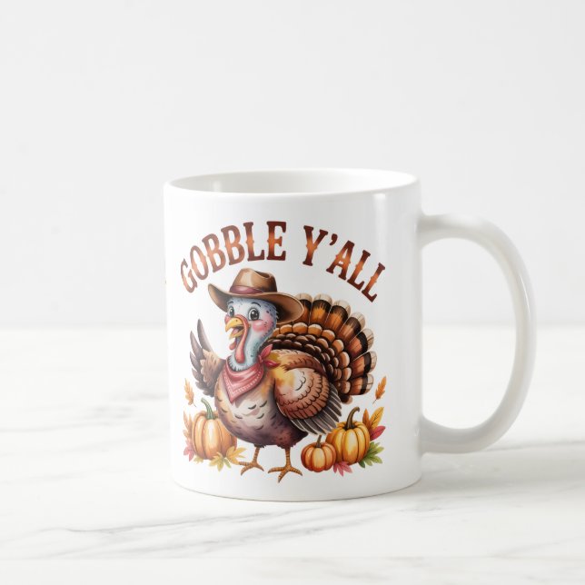 Taza De Café Día de Acción de Gracias occidental Gobble y'all (Derecha)