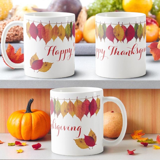 Taza De Café Día de Acción de Gracias Otoño deja Personalizado  (Design view around the entire template ceramic mug)