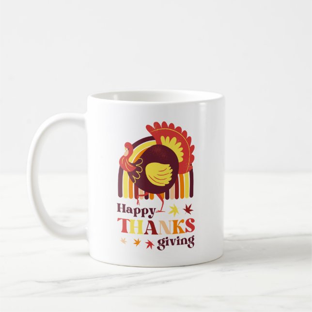 Taza De Café Día de Acción de Gracias Retro Groovy Rainbow Turk (Izquierda)