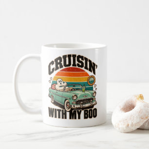 Taza De Café Día de Brujas Retro Ghost Car Cruisin 'Con Mi Boo