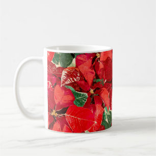 Taza De Café Día de fiesta rojo del Poinsettia