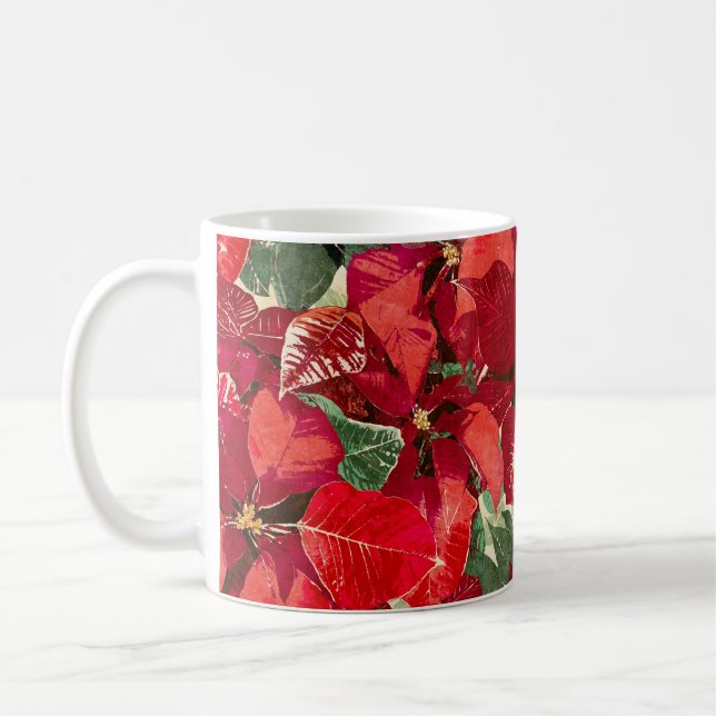 Taza De Café Día de fiesta rojo del Poinsettia (Izquierda)
