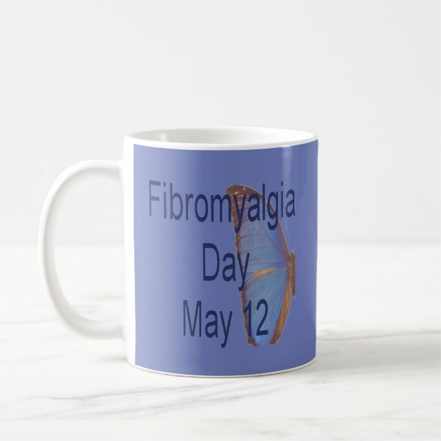 Taza De Café Día de la Fibromialgia Mug Blue con mariposa. (Izquierda)