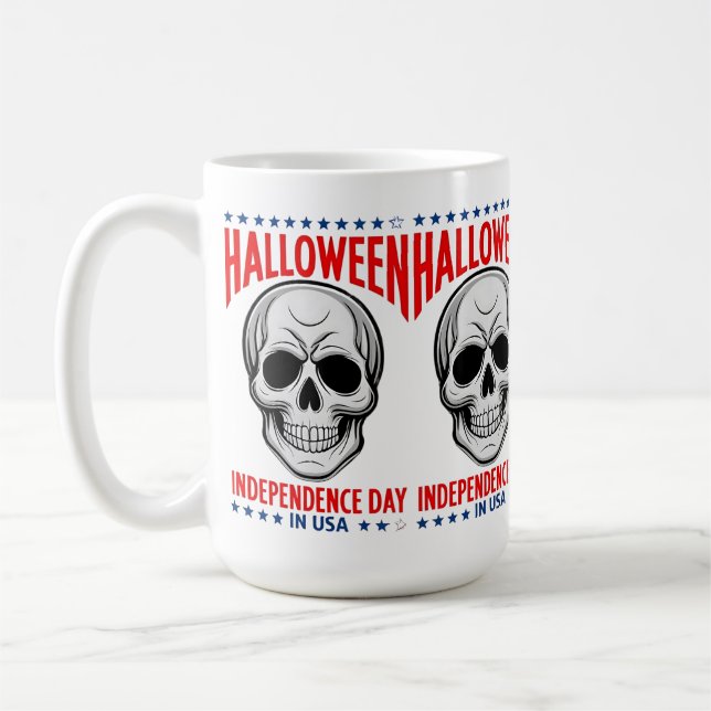 Taza De Café Día de la Independencia de Halloween con cráneo (Izquierda)