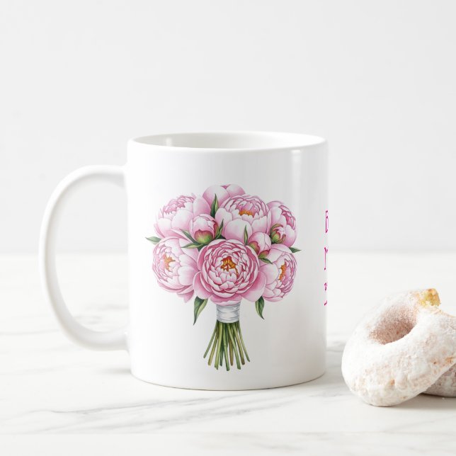 Taza De Café Día de la Madre Bouquet Best Mom Ever Pink Peony (Con donut)