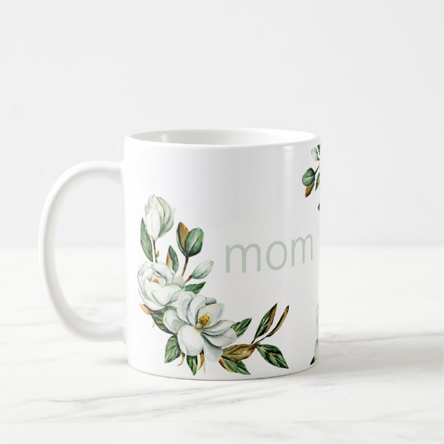 Taza De Café Día de la Madre de Magnolia Blanca Moderna (Izquierda)