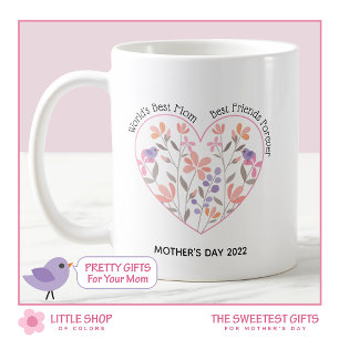 Taza De Café Día de la Madre del Corazón Floral Rosa